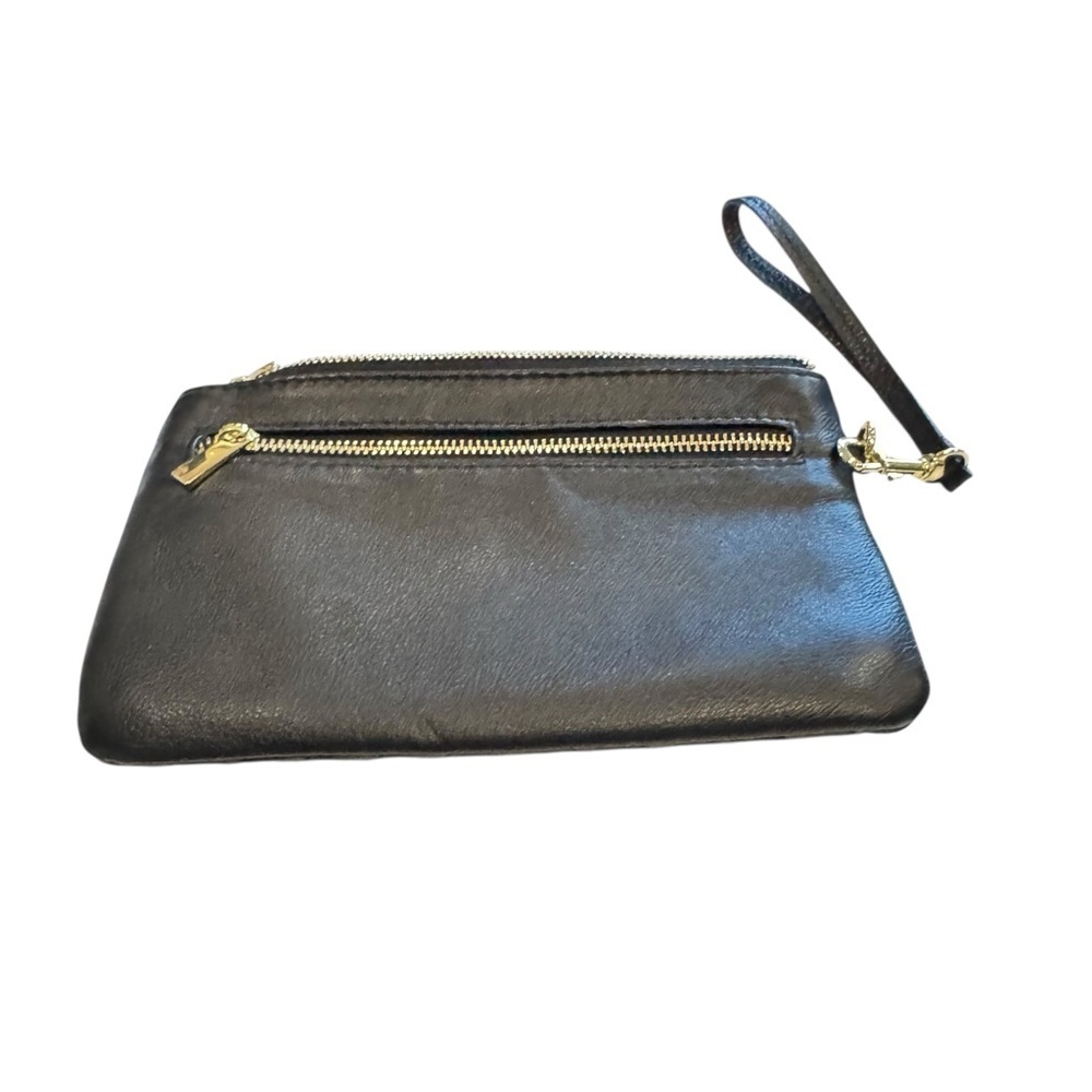 Befen Black Leather Wristlet Clutch Zippered Wallet Puff Channel Stitching - Picture 6 of 10